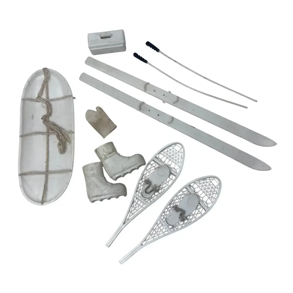 GI Joe Ski Patrol Accessories VTG White Sled Snow Shoes Boot Glove Pole - AS IS